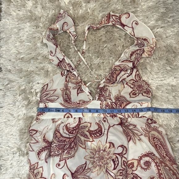 Cupshe Plunge Ruffle Fitted Waist Tie A-Shape Dress White Pink Size Large‎ - Picture 8 of 14